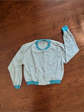 Vintage BE Essentials Turquoise Stripe Zip-Up Jacket – Size Large